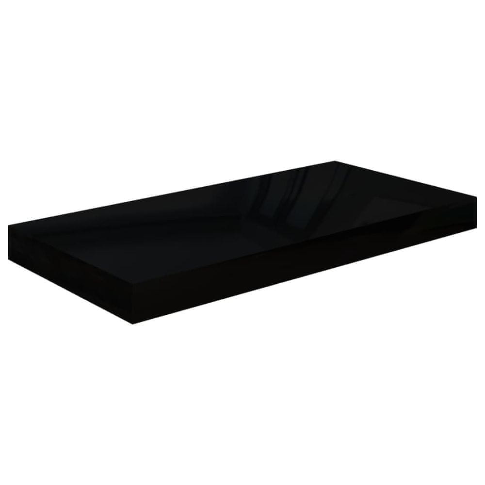 Vidaxl Plávajúca nástenná polica, lesklá čierna 50x23x3,8 cm, MDF